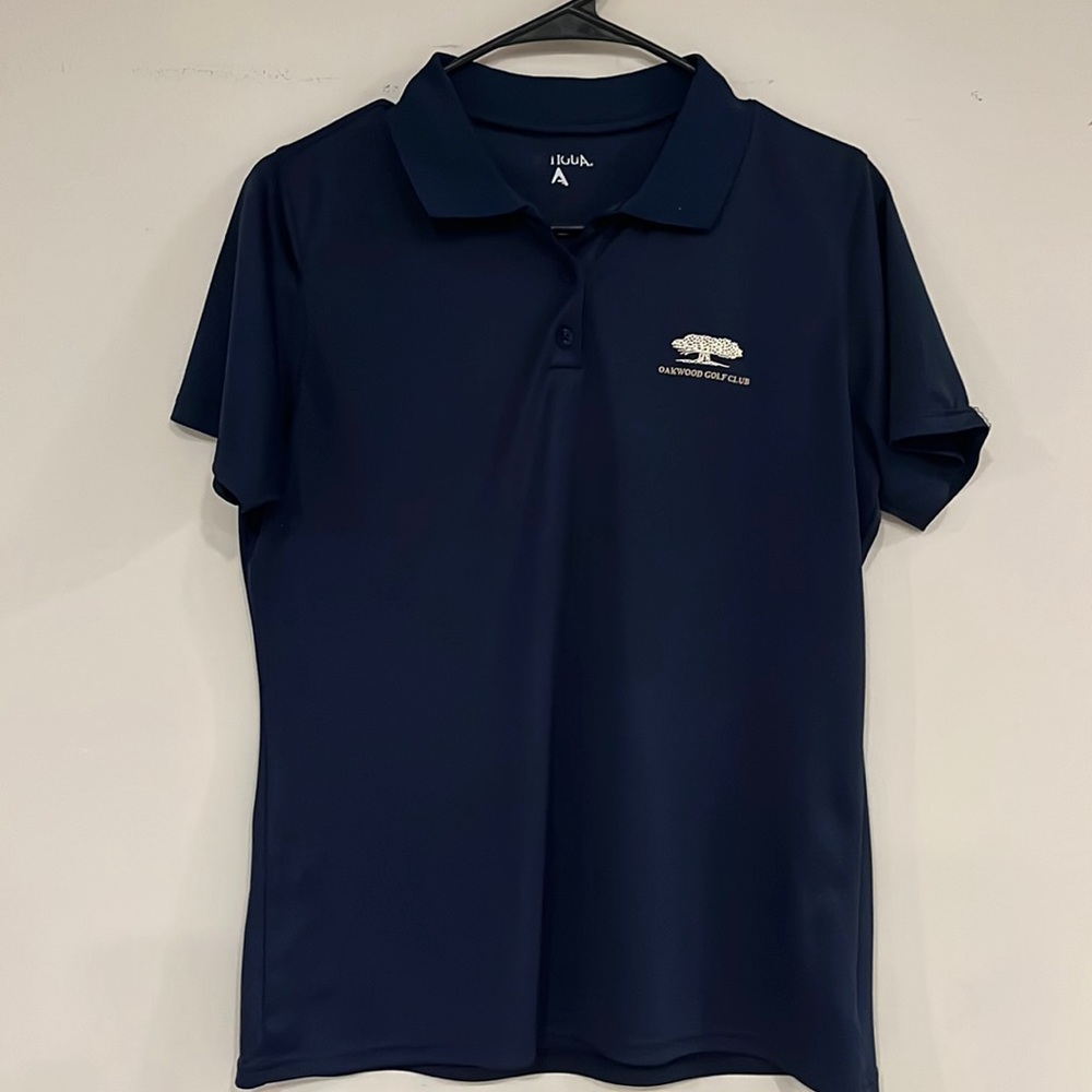 Antigua Ladies navy golf polo.